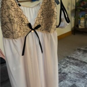 Rachel Satin Chemise with Black Lace Cups and Black Ribbon